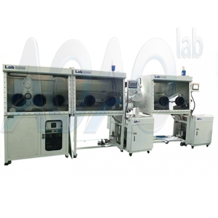 2400mm Four Ports Double Stations And 1200mm Single Station Vacuum Glove Box With T Type Large Transition Cabin