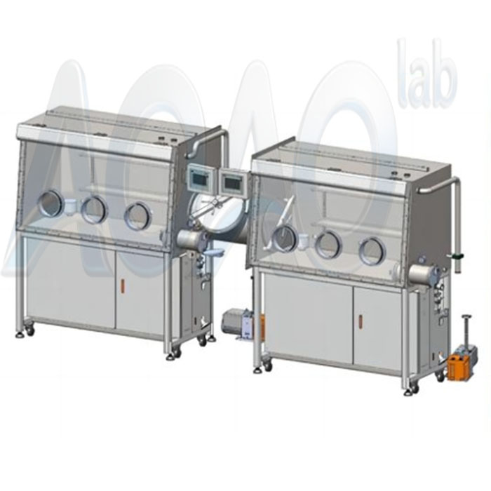 Lab Three Glove Mouths Single Sided Glove Box With A 390mm Diameter T-Transition Room/Cabin