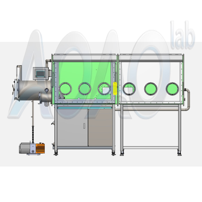 Lab Multi Stations Single Side Stainless Steel Vacuum Glove Box With Left Cylindrical Transition Chamber.jpg